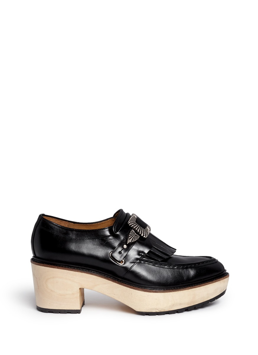block heel tassel loafers
