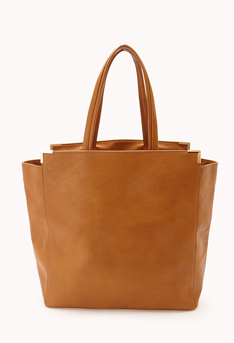 Forever 21 Versatile Faux Leather Tote in Brown | Lyst