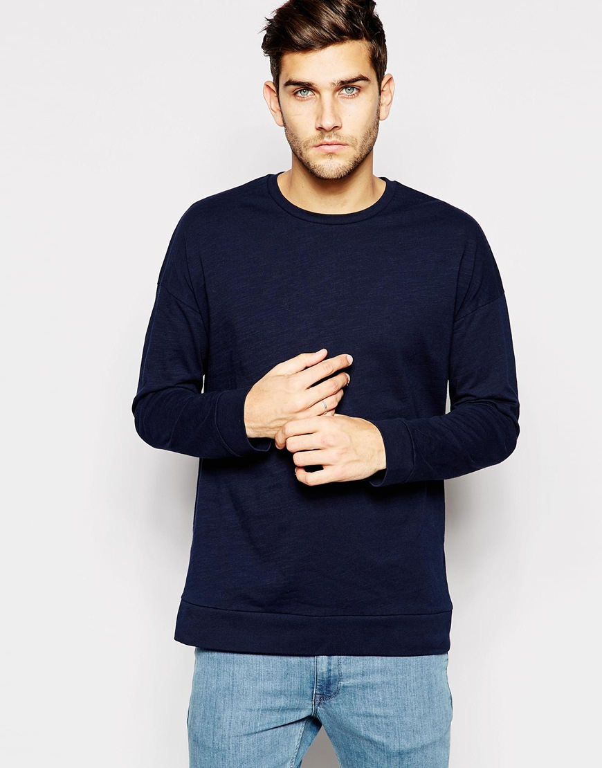 Asos Oversized Long Sleeve T-shirt In Slub Jersey in Blue for Men | Lyst