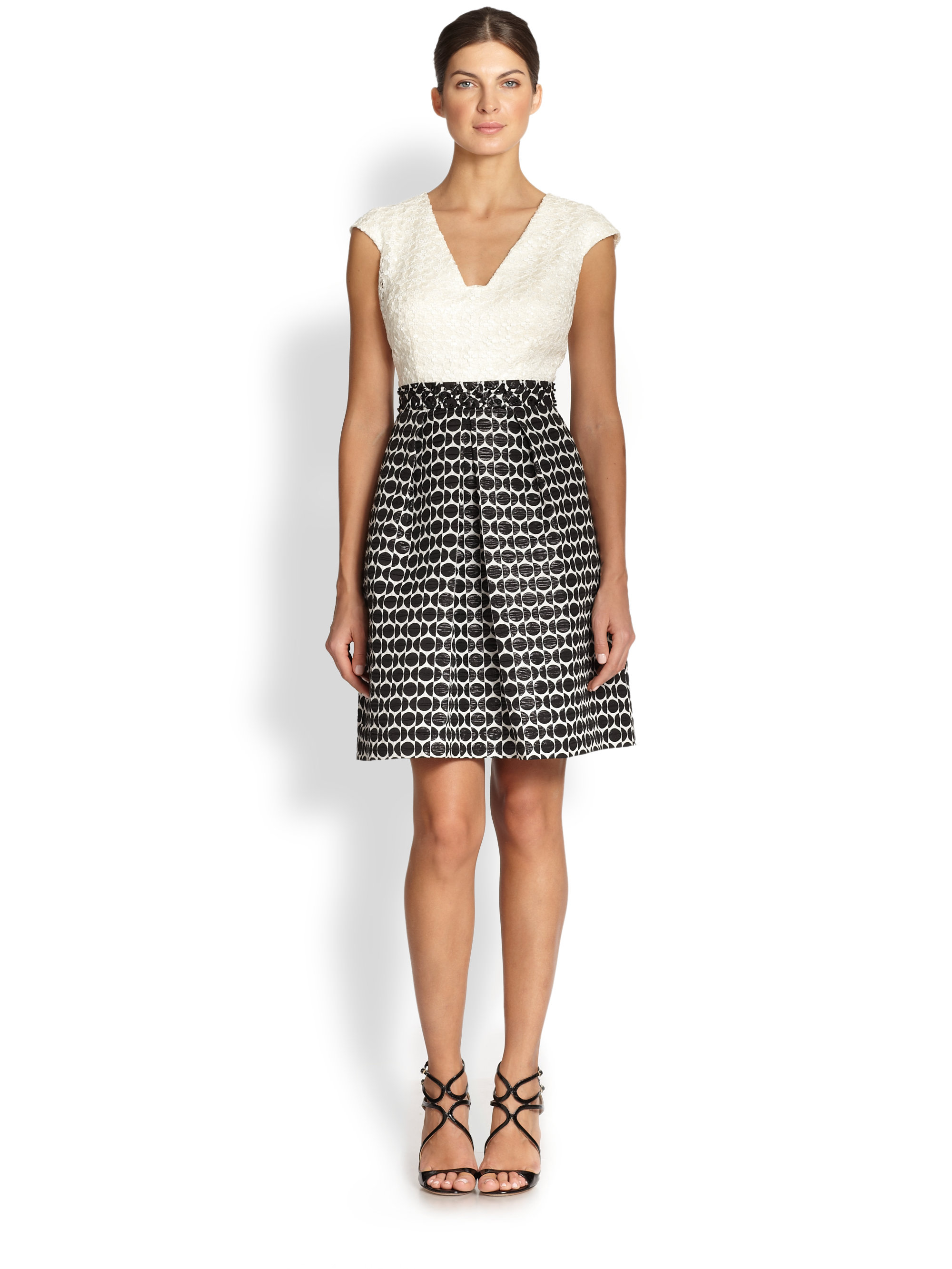 Kay Unger BeadedWaist Dress in Black (WHITE BLACK) Lyst