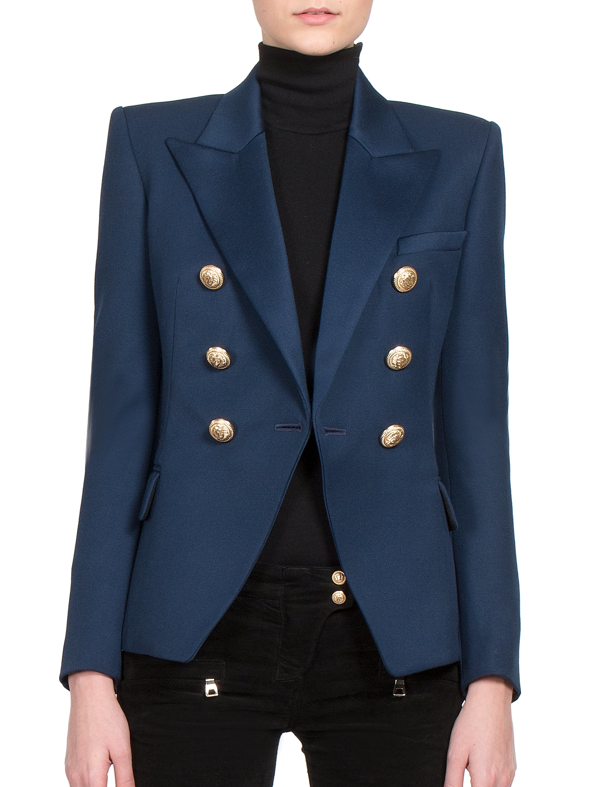 Balmain Double-Breasted Cotton-Piqué Jacket in Blue - Lyst