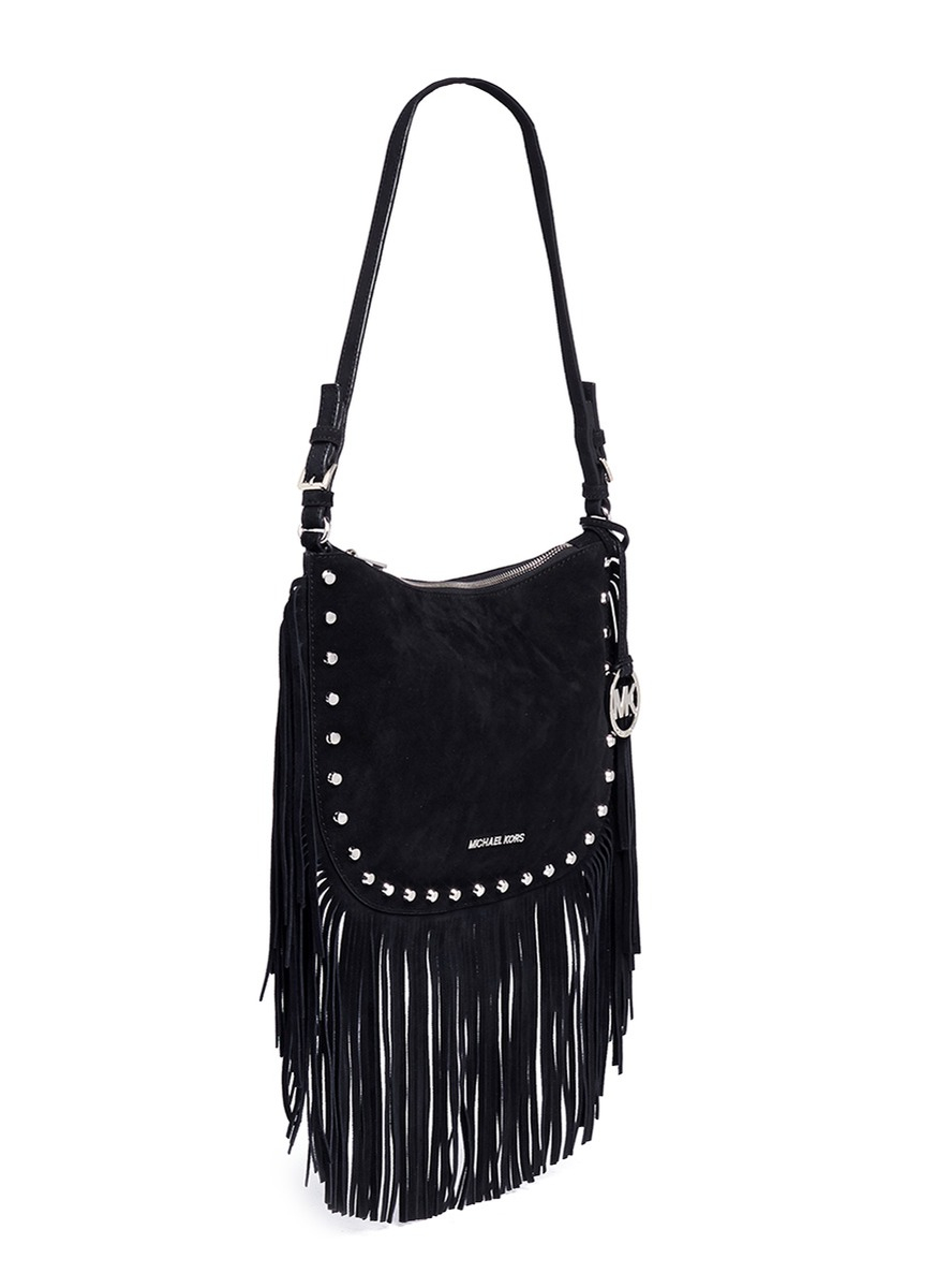 Lyst Michael Kors Billy Medium Suede Fringe Shoulder Bag In Black Gallery
