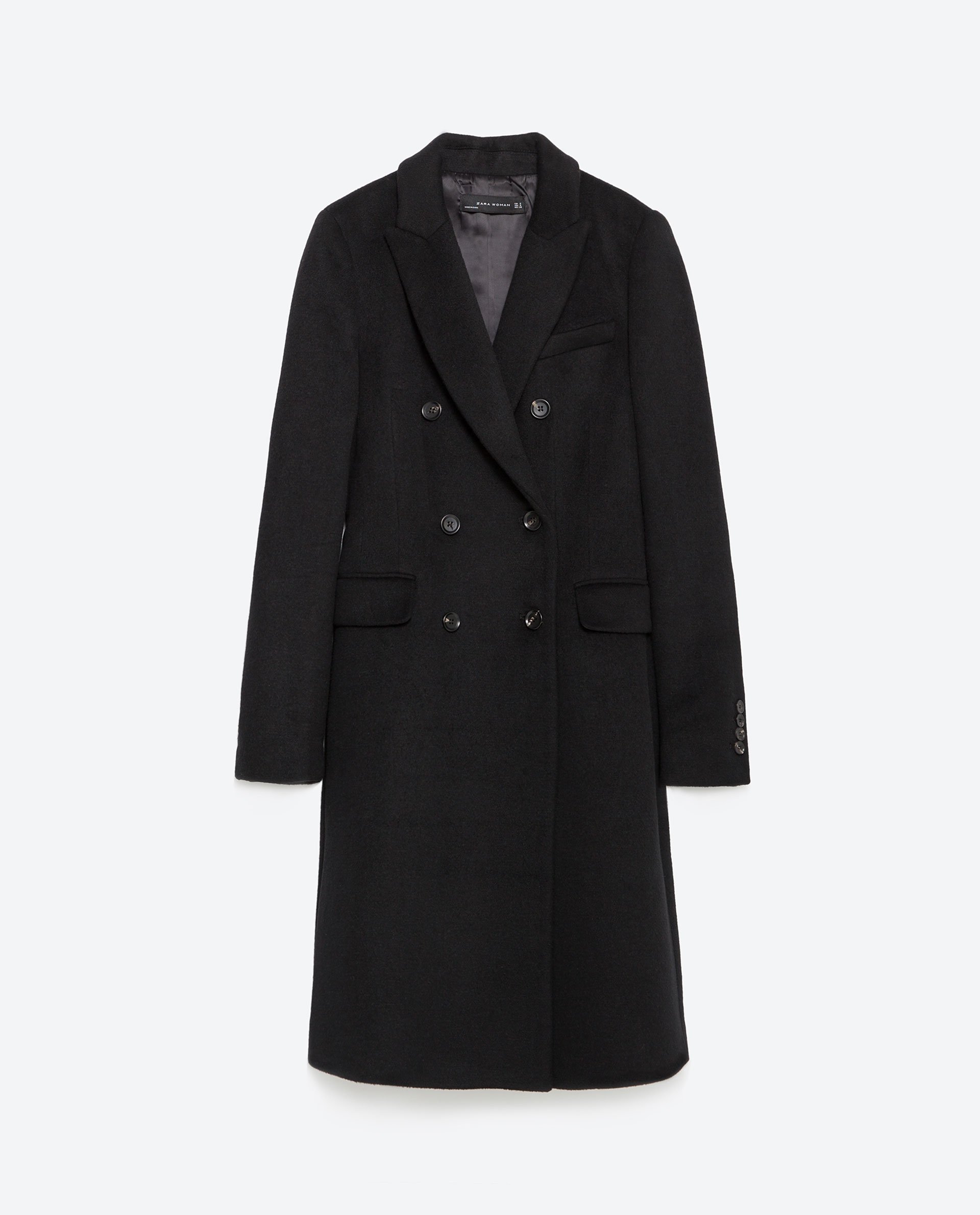 Zara Double Breasted Lapel Coat in Black | Lyst