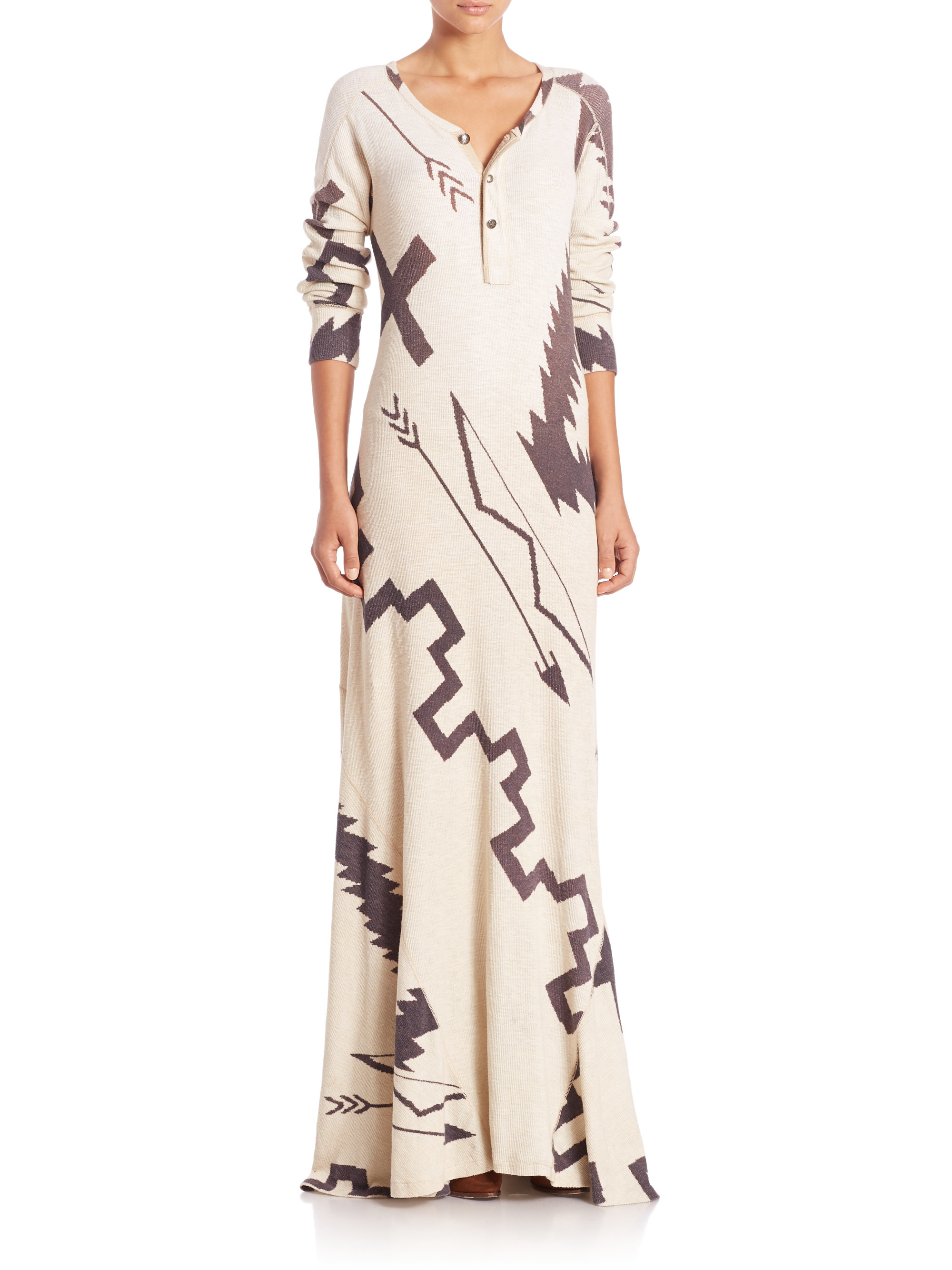 Polo ralph lauren Printed Henley Maxi Dress in Beige (beacon print) | Lyst women's rib henley maxi dress