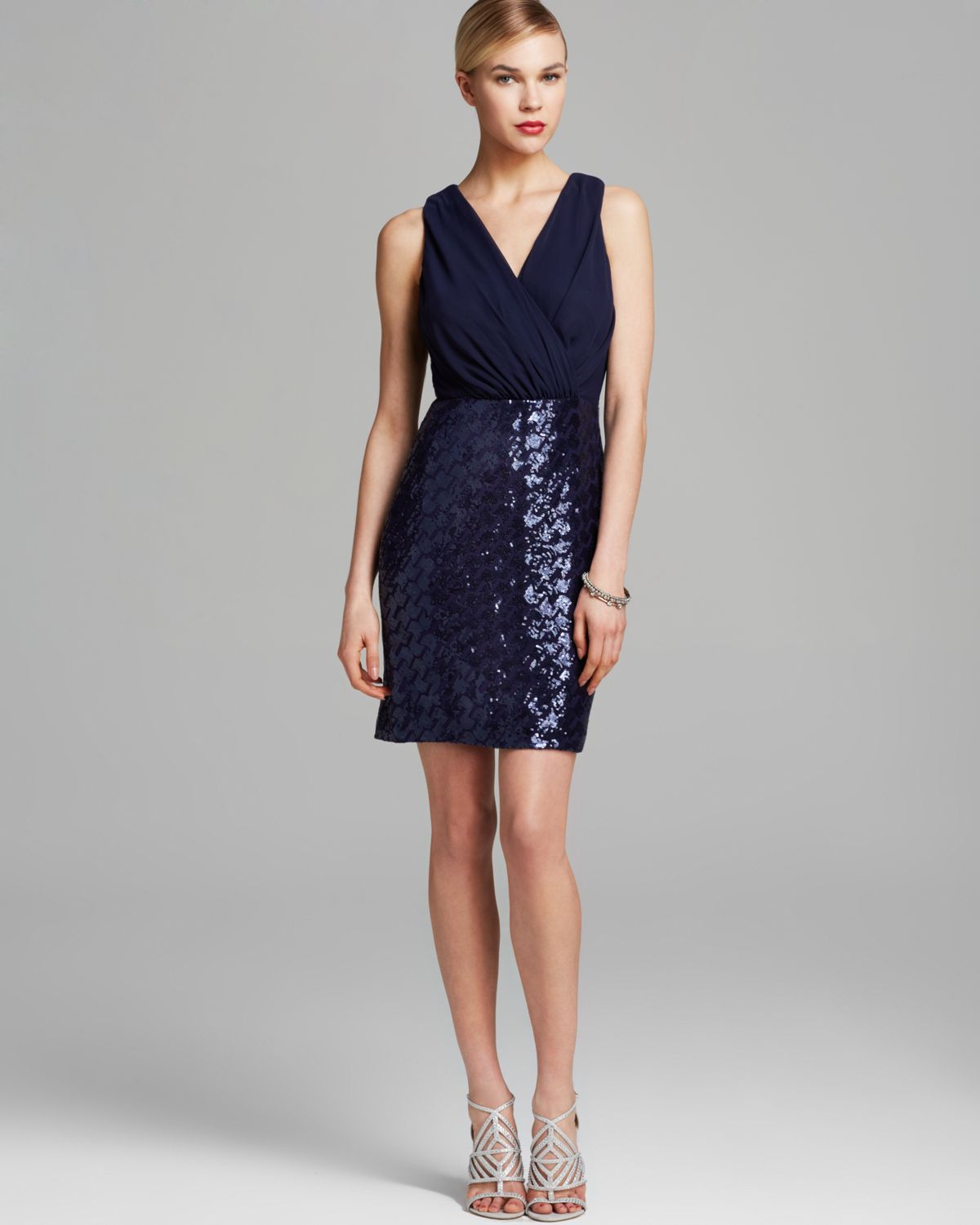 Lyst - Laundry by shelli segal Dress - Sleeveless V Neck Blouson ...