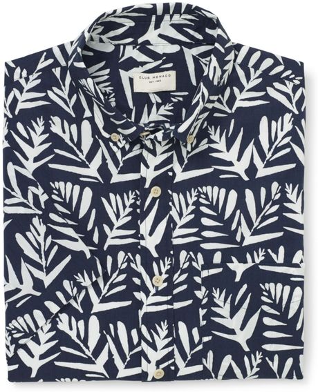 Club Monaco Short Sleeve Leaves Shirt in Blue for Men (Aviator Navy ...