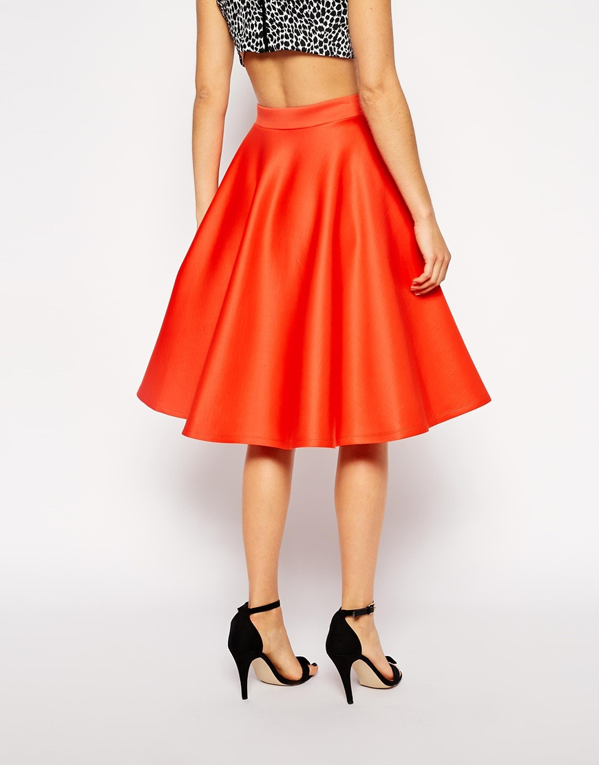 Asos Full Midi Skirt In Scuba With Pockets in Orange | Lyst