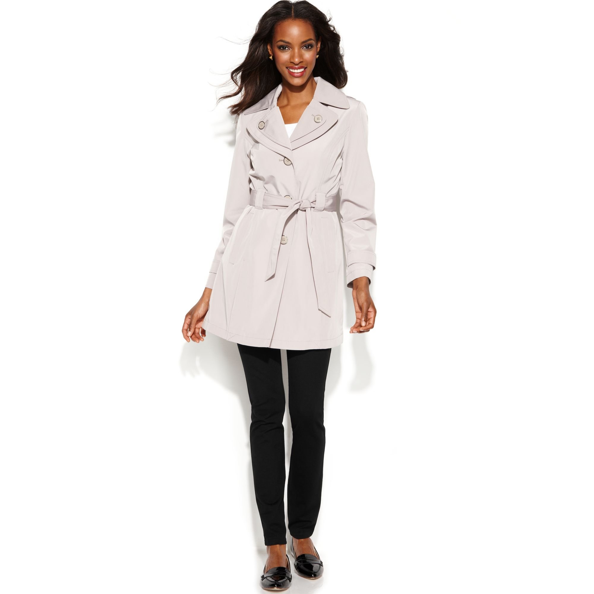 Lyst - London Fog Petite Hooded Belted Trench Coat in Natural