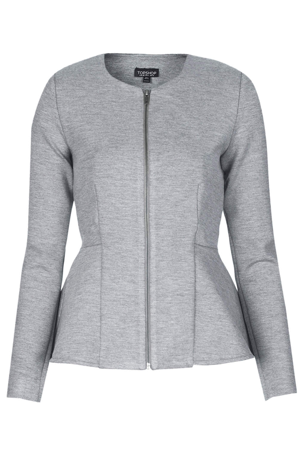 Topshop Slim Peplum Zip Jacket in Gray (GREY) | Lyst