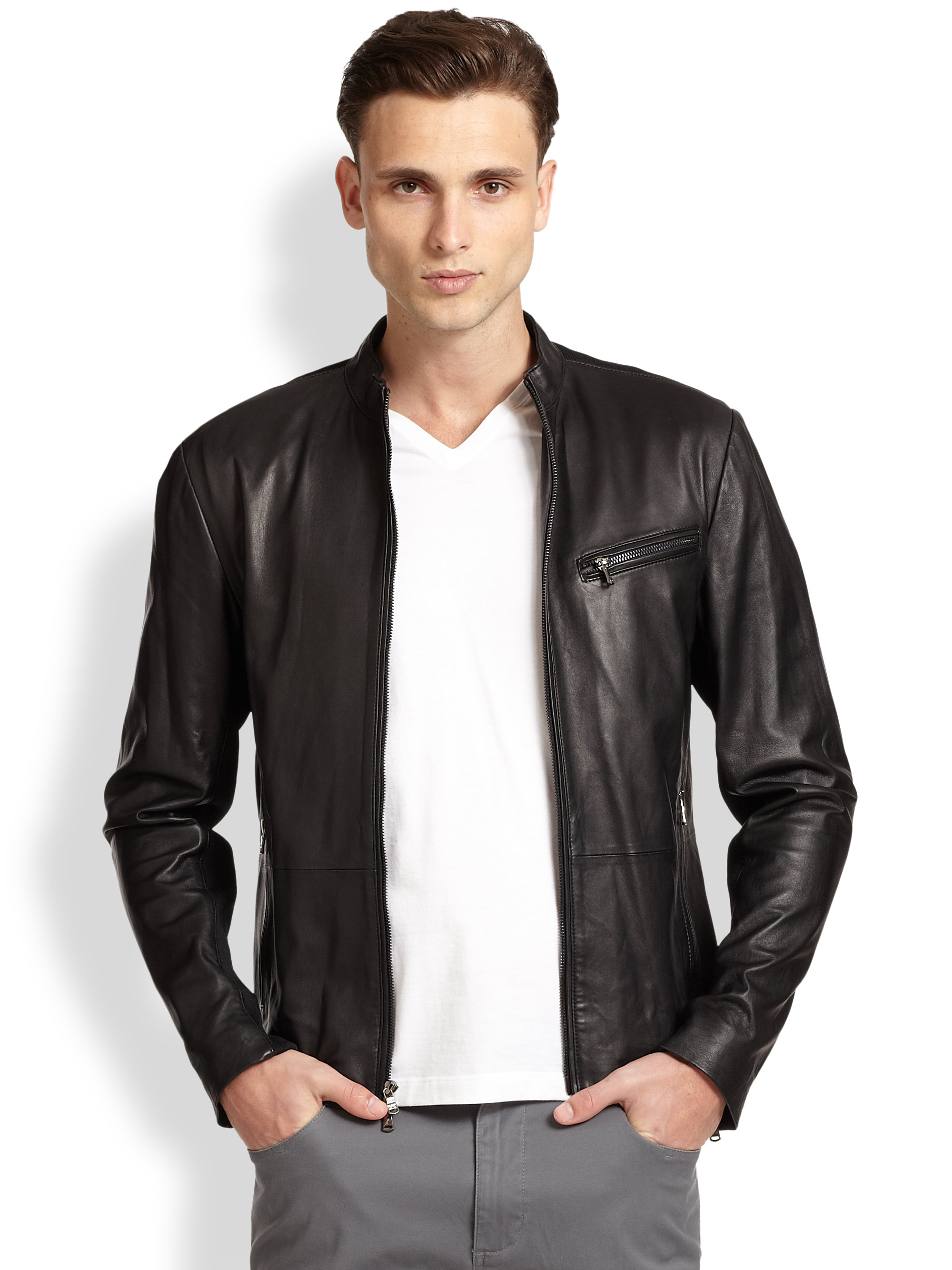Lyst Michael Kors Leather Moto Jacket In Black For Men Gallery