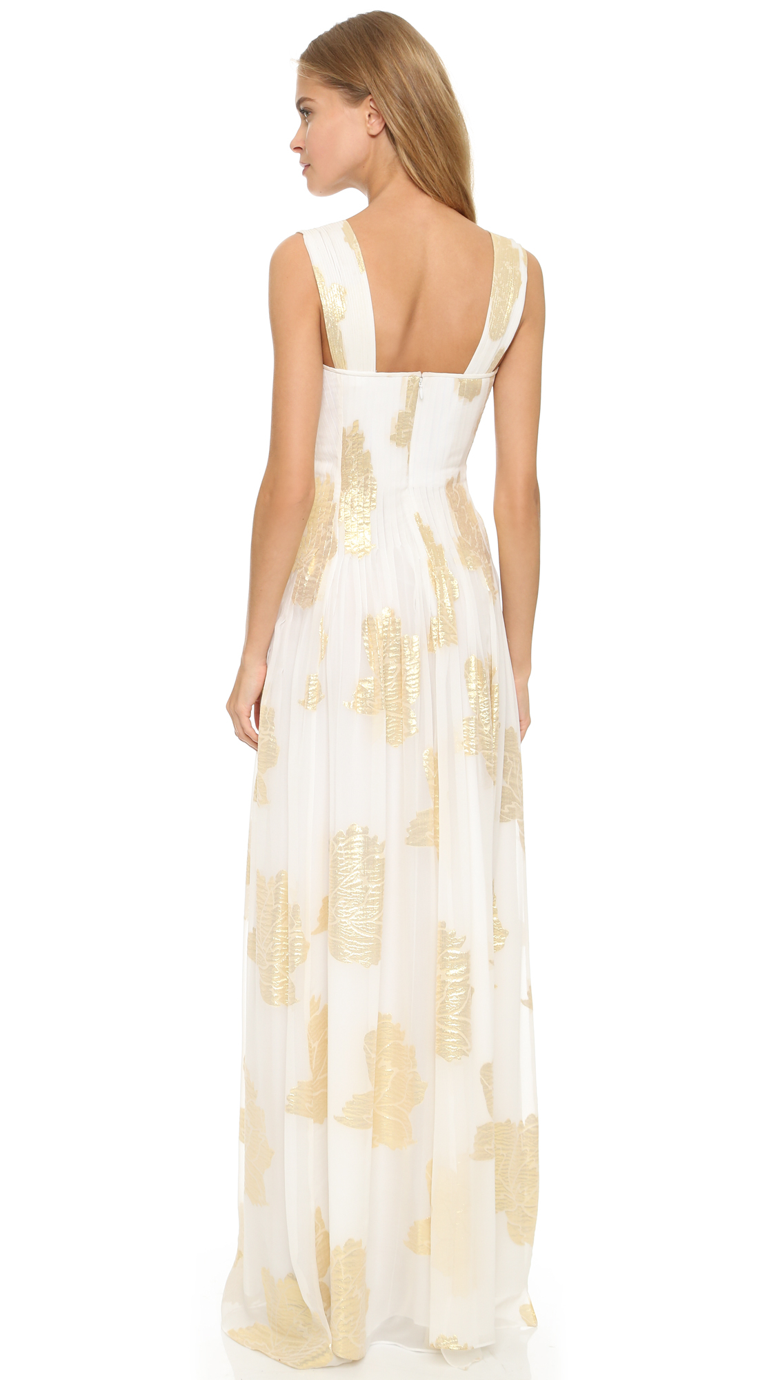white and gold maxi dress