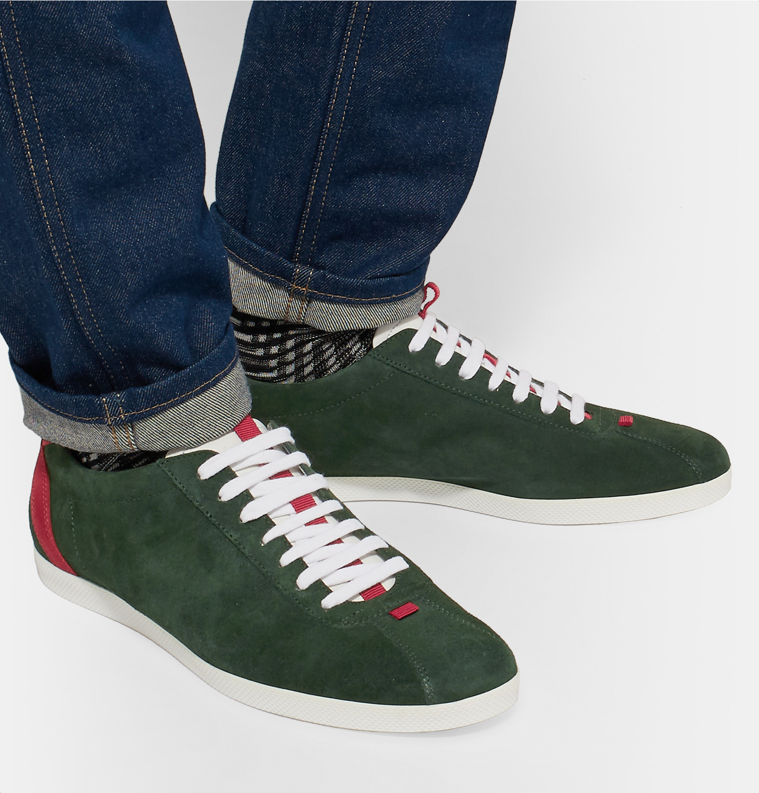 Gucci Suede Tennis Sneakers in Green for Men - Lyst