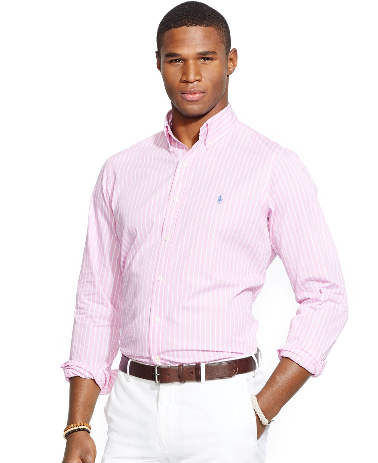 Lyst - Polo Ralph Lauren Striped Poplin Shirt in Pink for Men