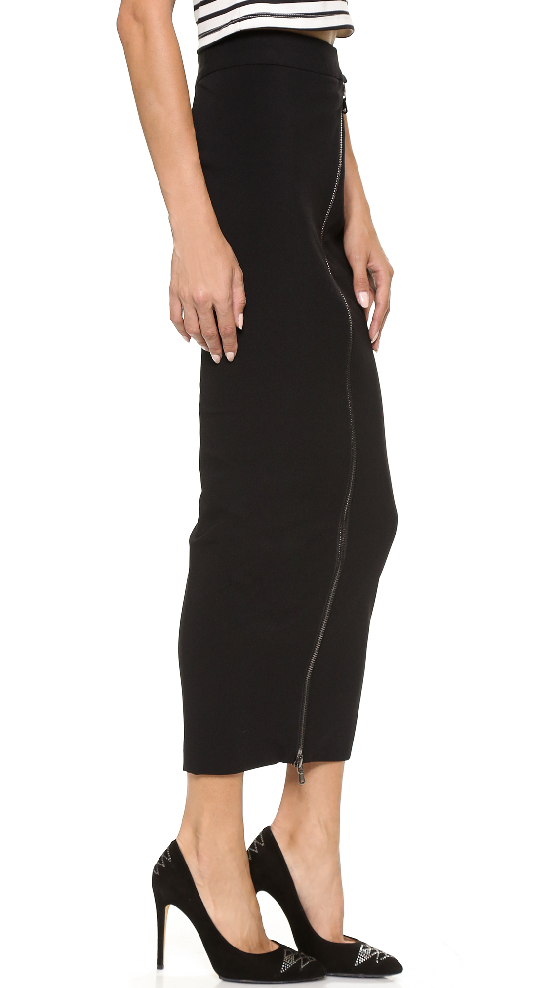 Balmain Zip Pencil Maxi Skirt Black in Black | Lyst