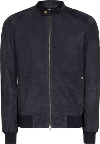 Reiss Cramont Perforated Leather Jacket in Blue for Men | Lyst