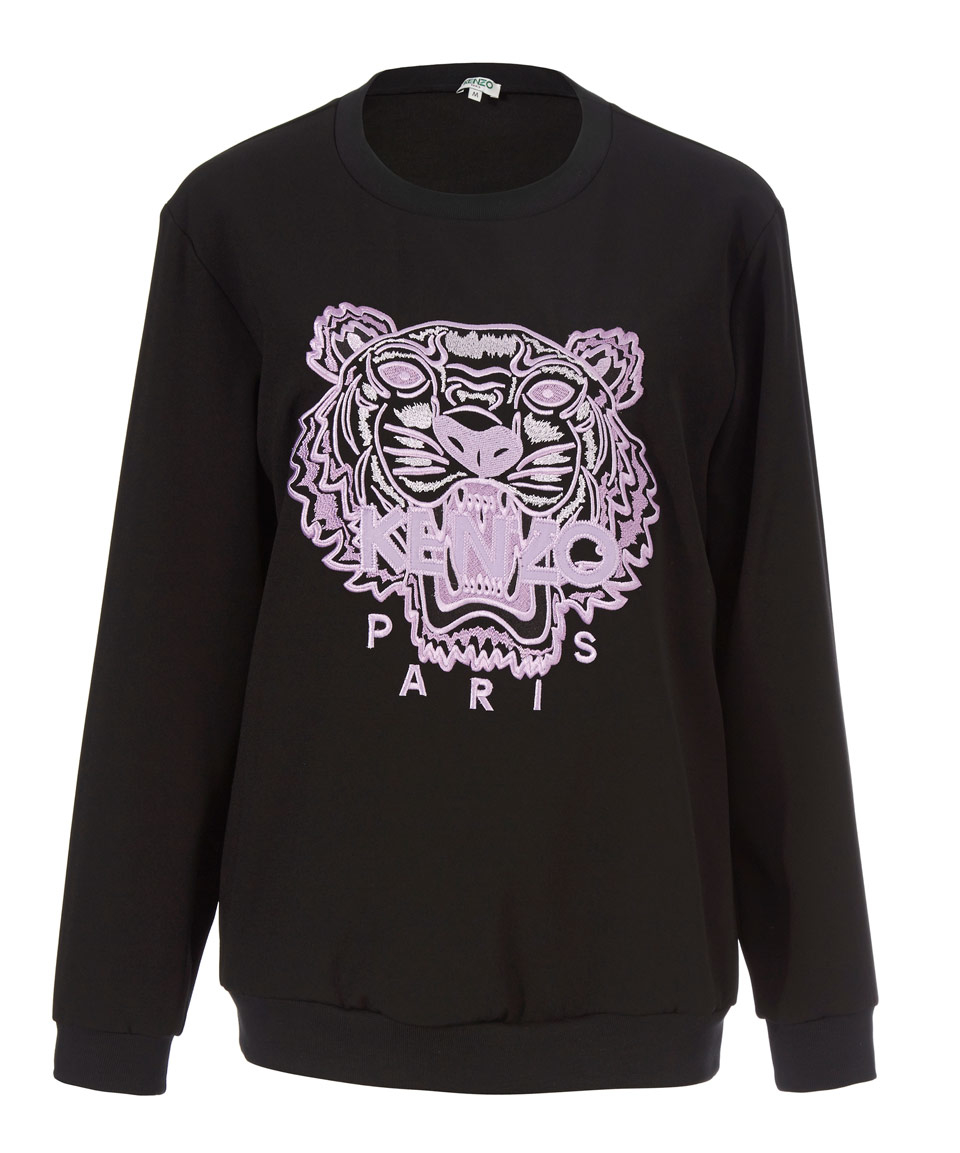 Kenzo Black Woven Tiger Face Sweatshirt in Black | Lyst