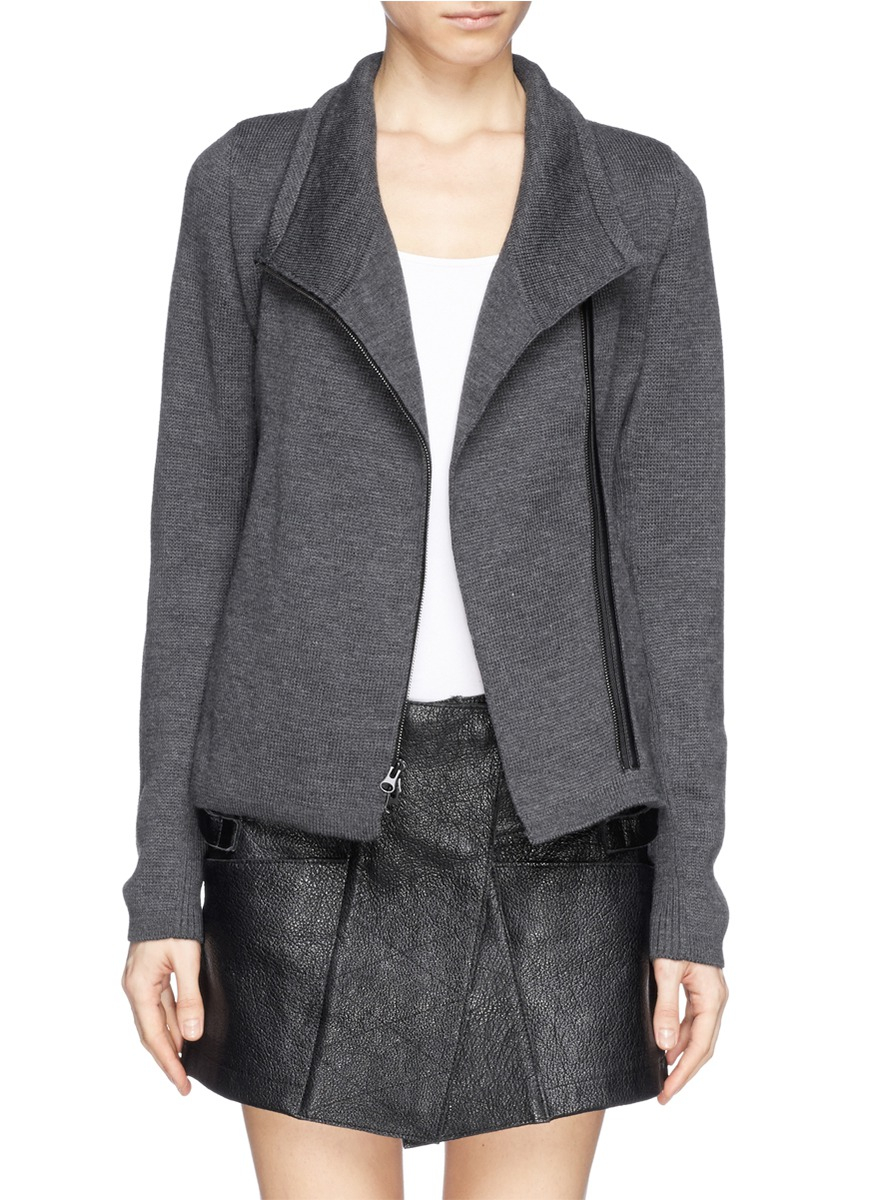 Vince Wool Knit Zip Jacket in Black Lyst