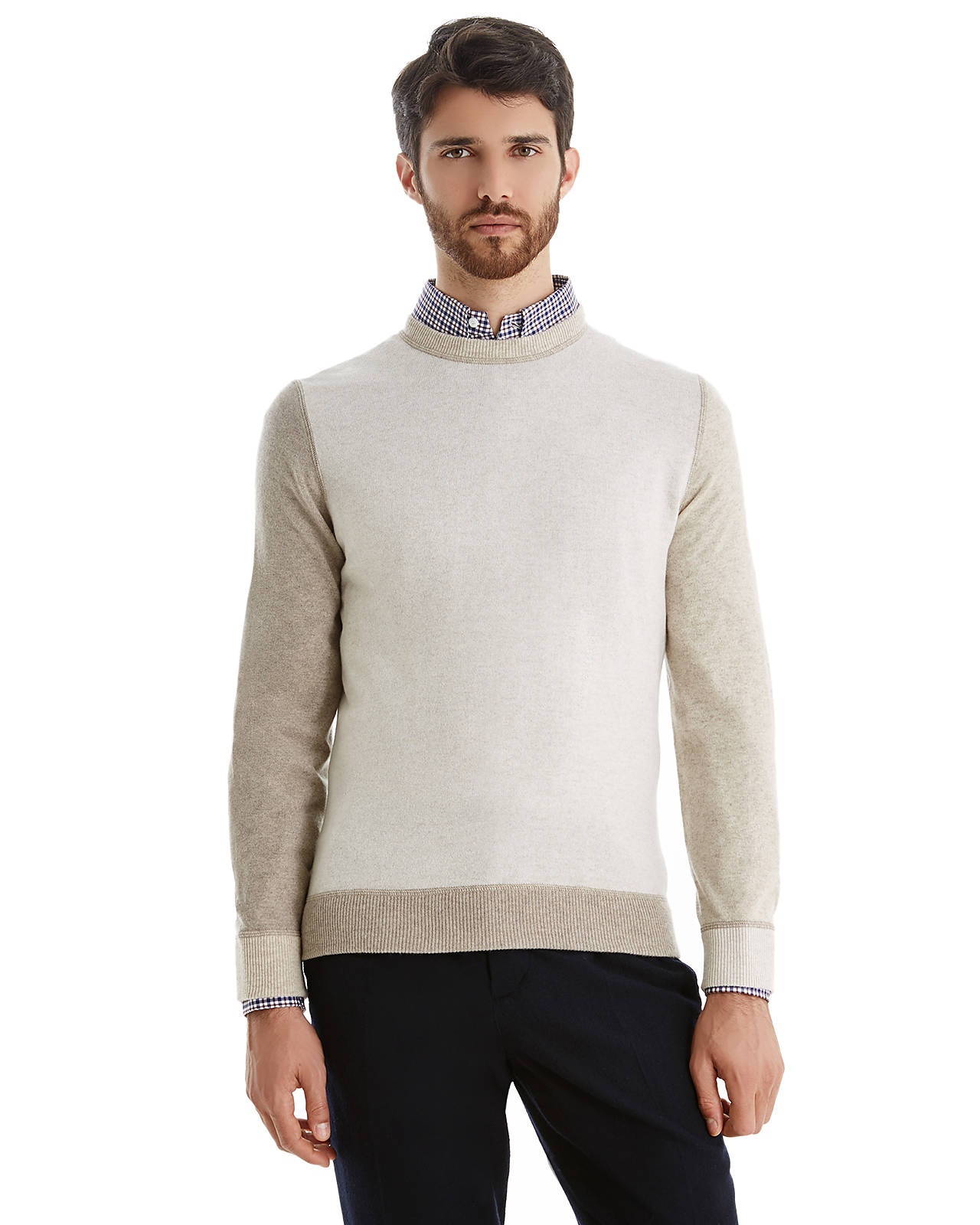 Brunello cucinell Color Block Cashmere Pullover in Beige for Men | Lyst