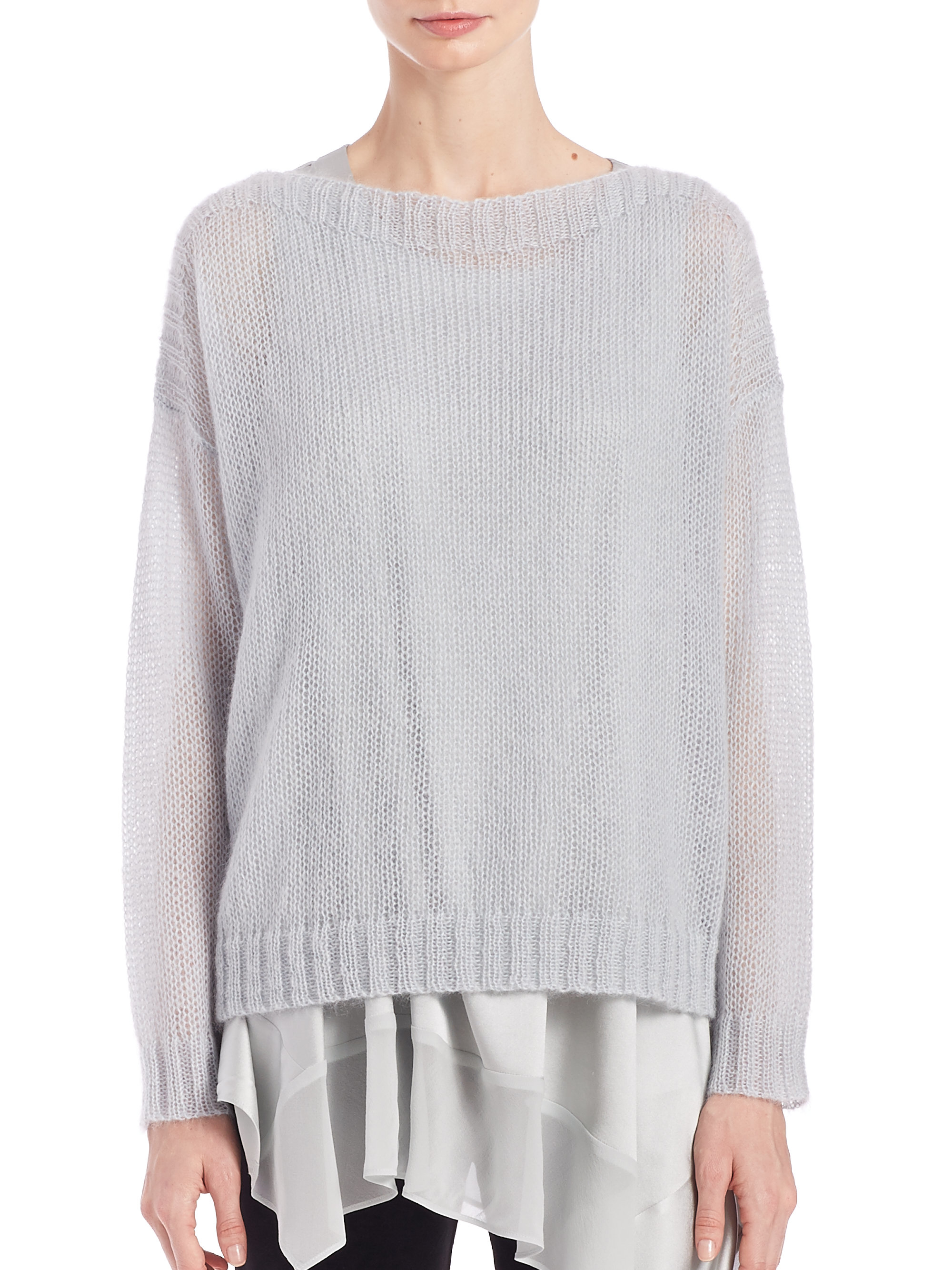 Eileen fisher Airy Mohair-blend Boxy Sweater in Gray (grey-silver) | Lyst