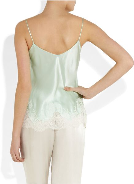Carine Gilson Silksatin and Lace Camisole in Green (Mint) | Lyst