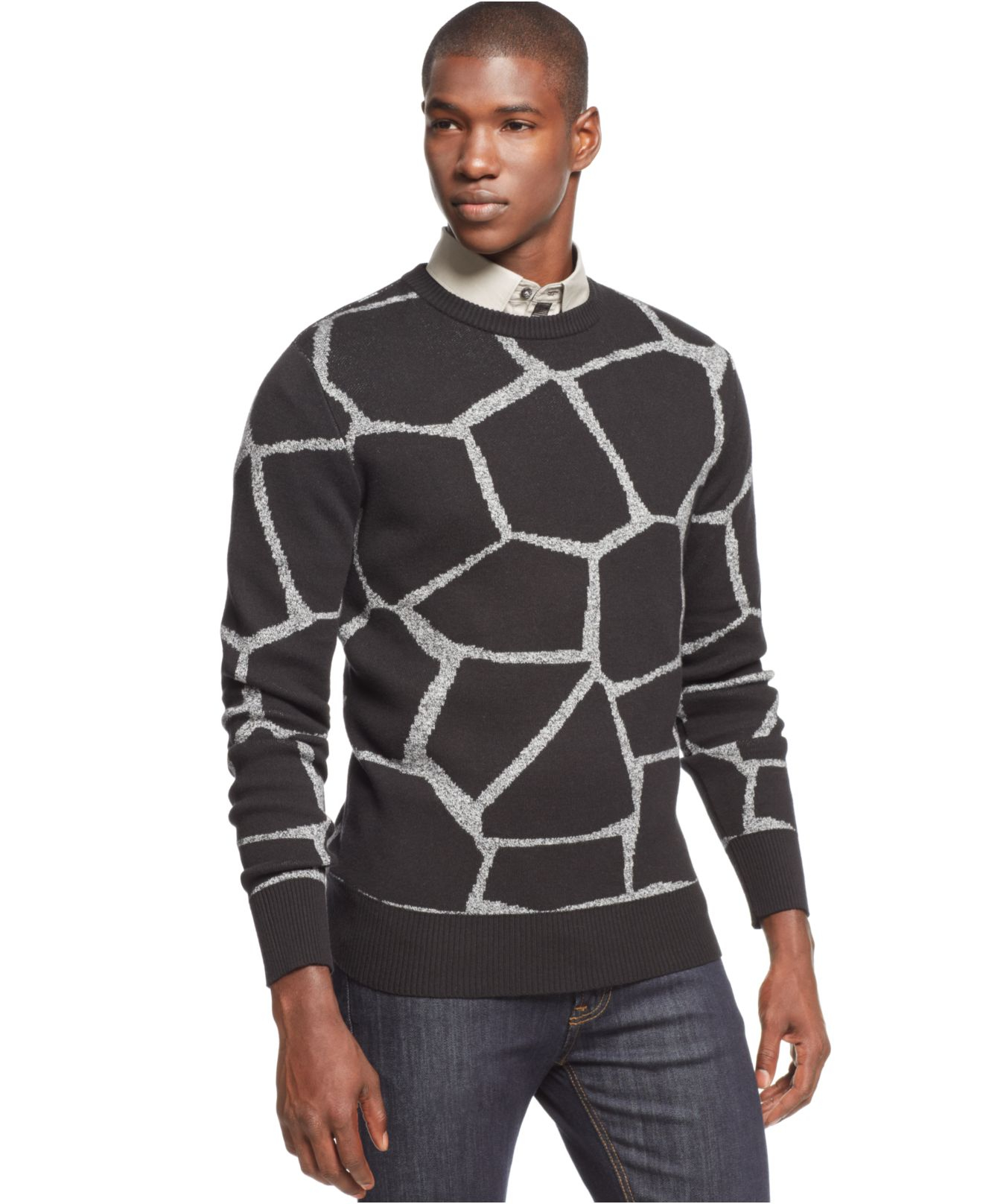 Lyst Sean John CrewNeck Giraffe Jacquard Sweater in Black for Men