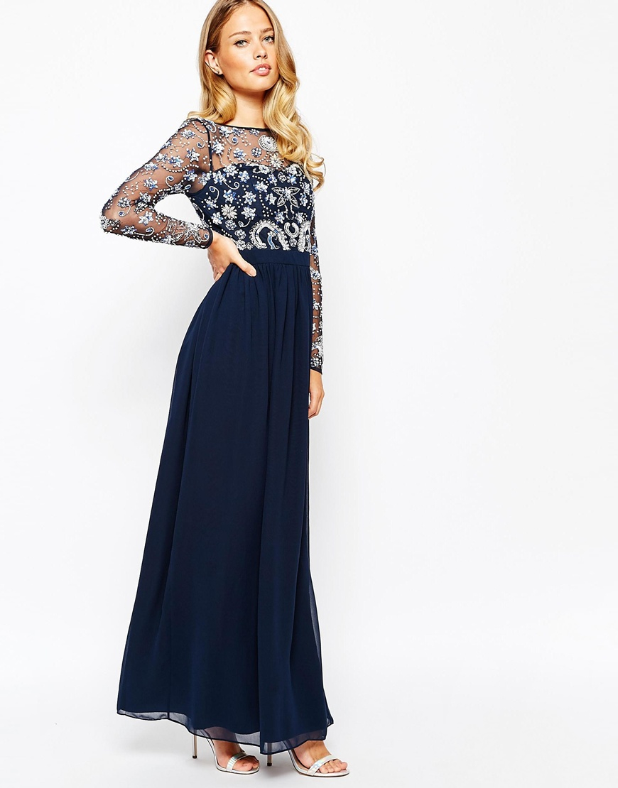 Lyst - Frock And Frill Heavily Embellished Maxi Dress With Long Sleeves ...