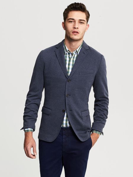 Banana Republic Tailored-Fit Textured Navy Knit Blazer in Blue for Men ...