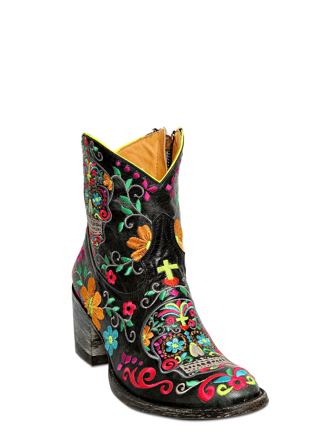 Mexicana Klak Embroidered Distressed Leather Ankle Boots in Black Lyst