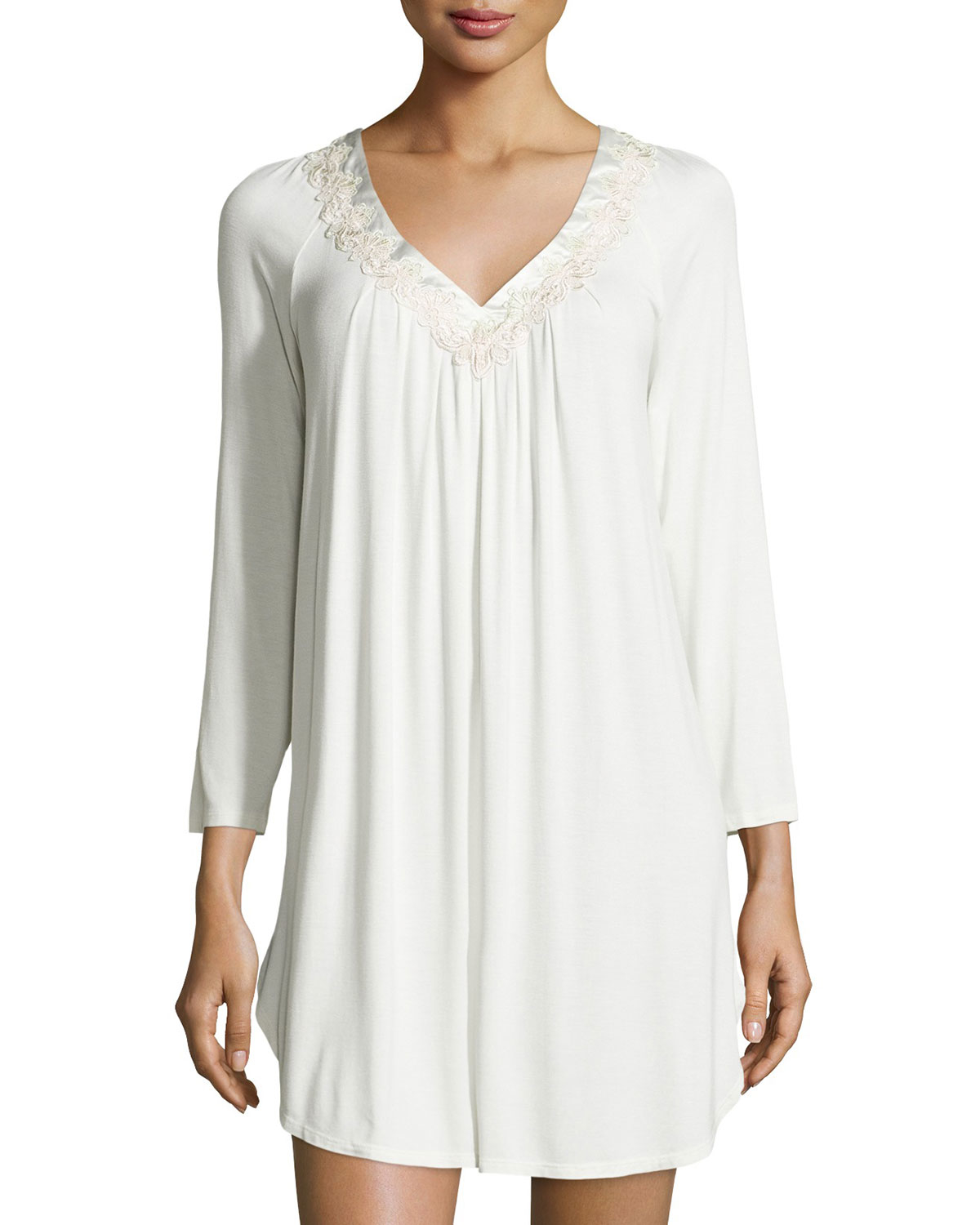 Oscar de la renta Luxe Jersey Knit Sleep Shirt in White Lyst
