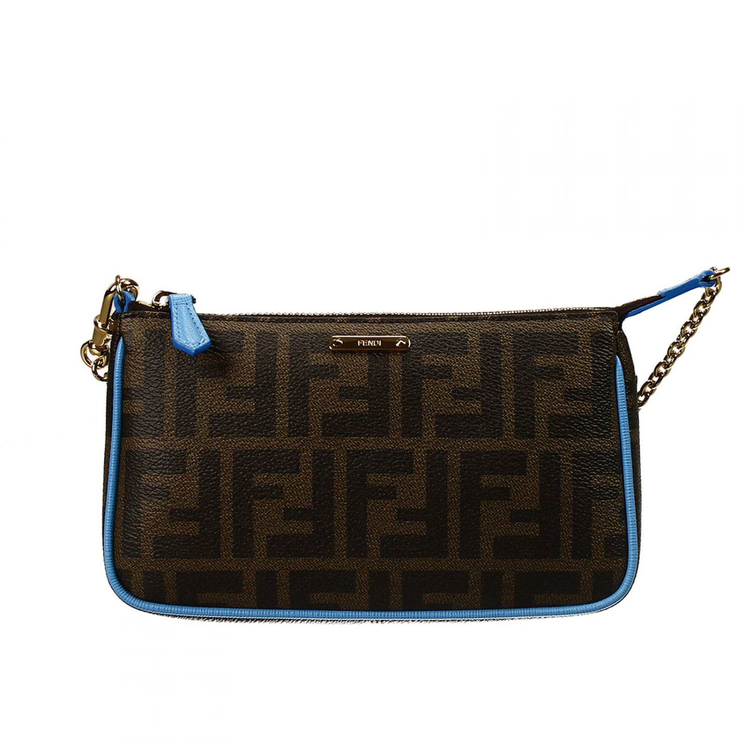 Fendi Clutch Bag Mini Zucca Pu Crossbody With Contrast in Blue | Lyst