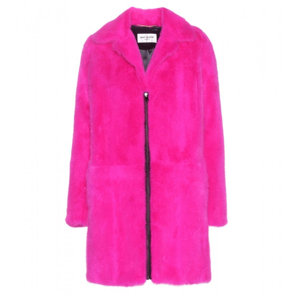 Lyst - Saint Laurent Mink Fur Coat in Pink