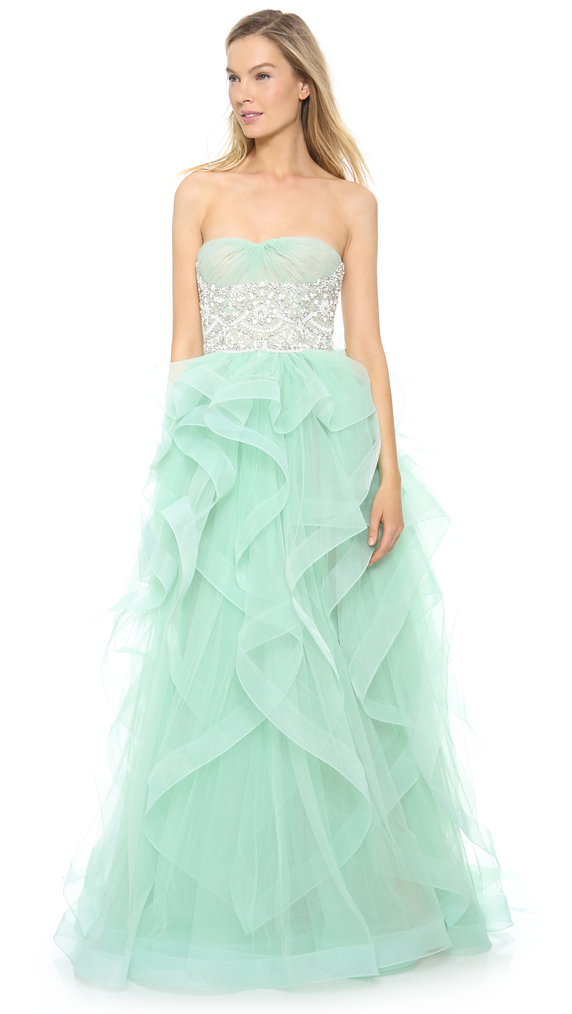 Reem Acra Embroidered Tulle Strapless Dress Mint In Green Lyst Gallery Previously Sold At Bop Women S Mint Green Dresses
