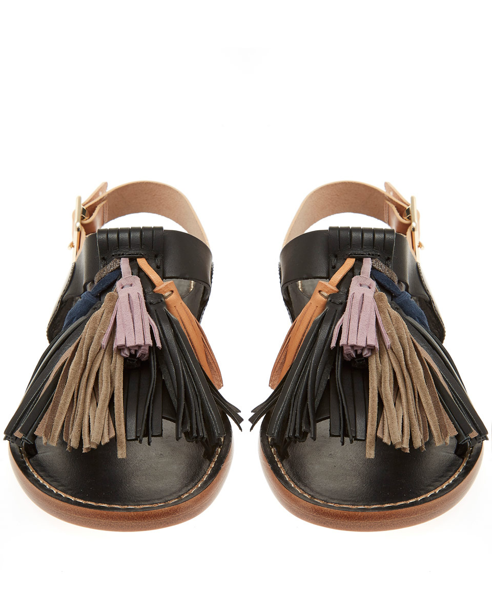 black tassel flat sandals