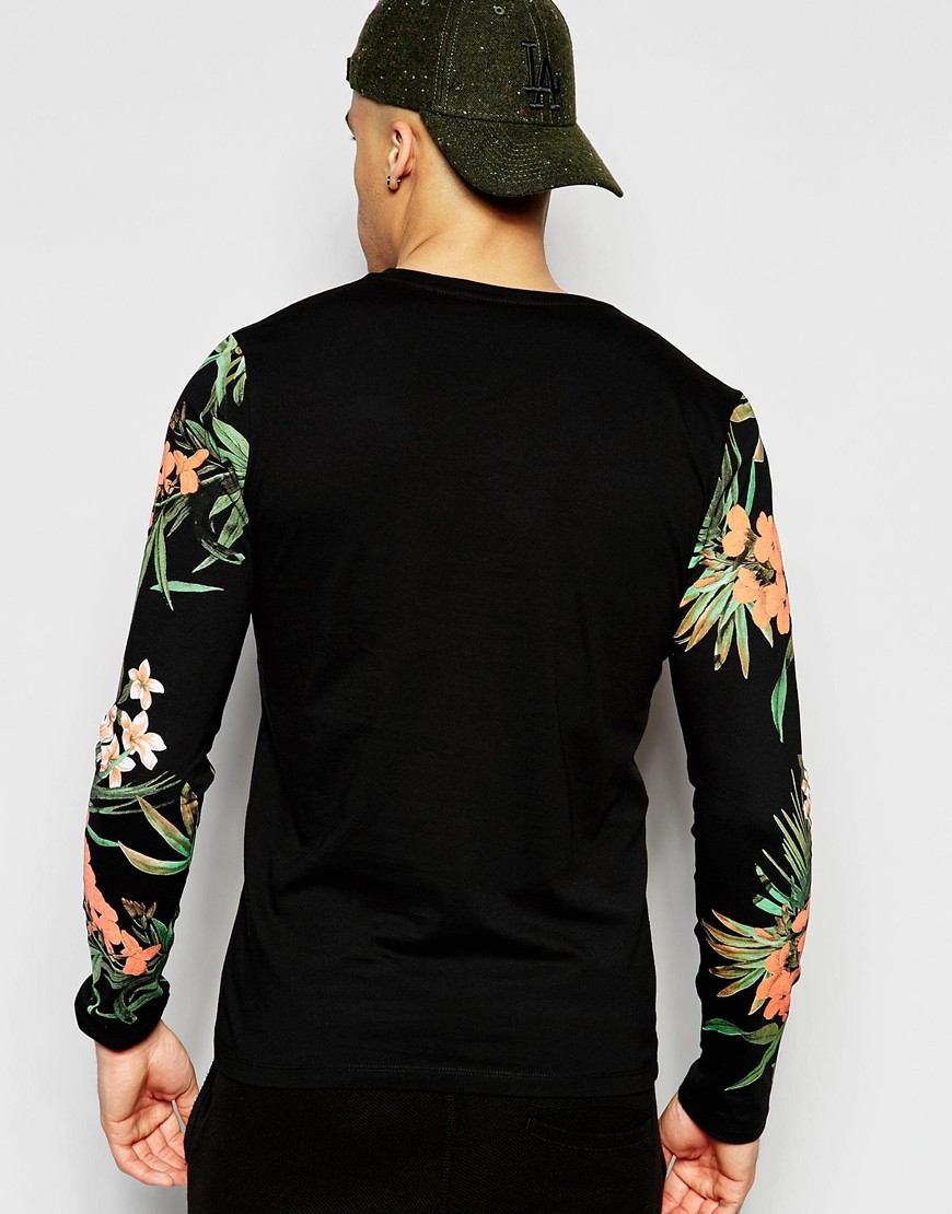 lyst-asos-long-sleeve-t-shirts-with-floral-print-sleeves-in-black-for-men