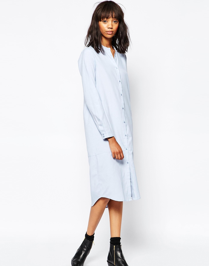 Minimum Long  Sleeve  Midi  Shirt  Dress  in Blue Lyst