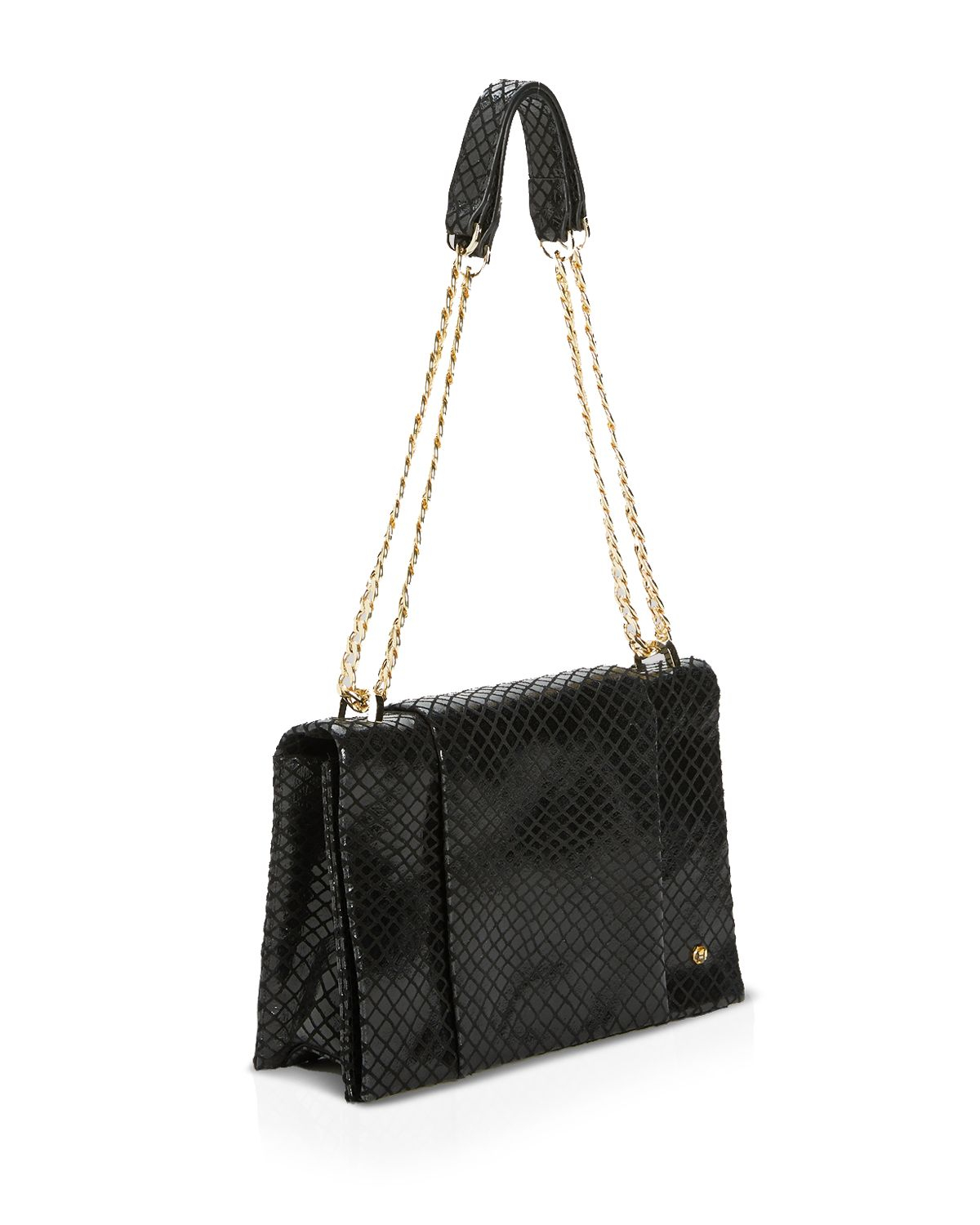 Lyst - Halston Shoulder Bag - Embossed Convertible Chain Handle in Black