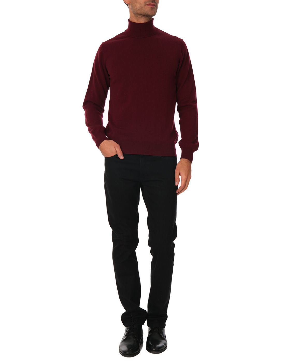 Hackett Burgundy Turtleneck Fine Gauge Wool Cashmere Jumper With Elbow ...