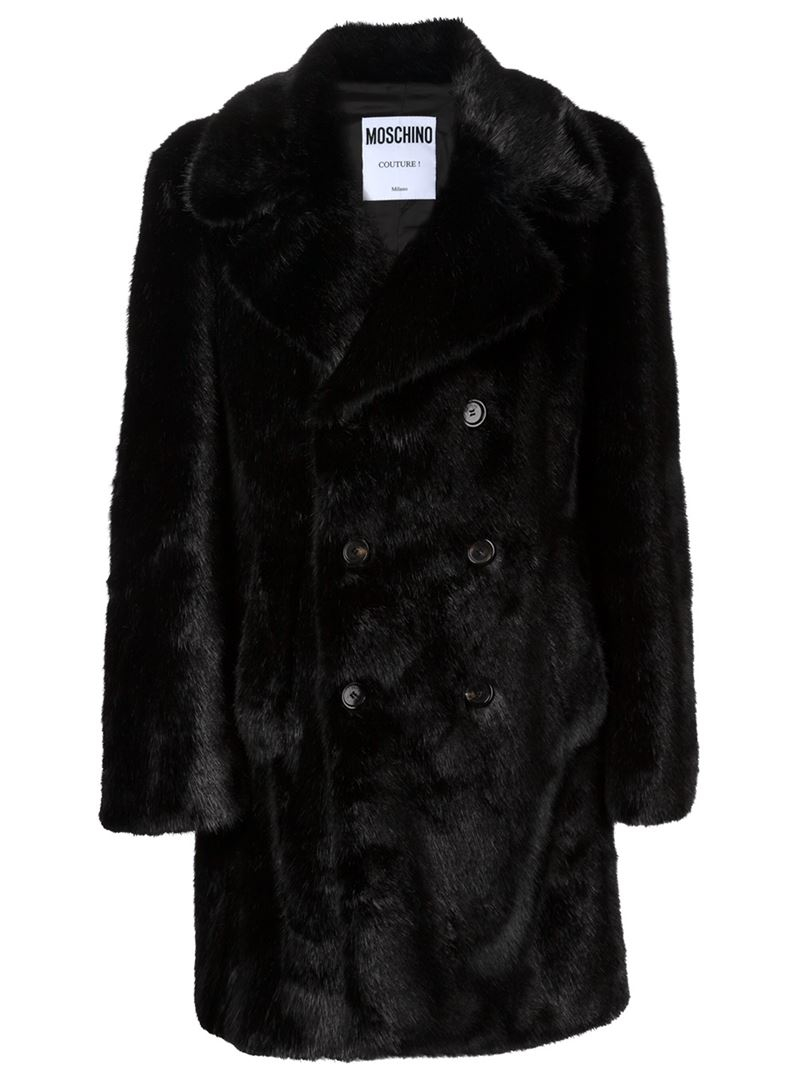 Lyst - Moschino Faux Fur Peacoat in Black for Men