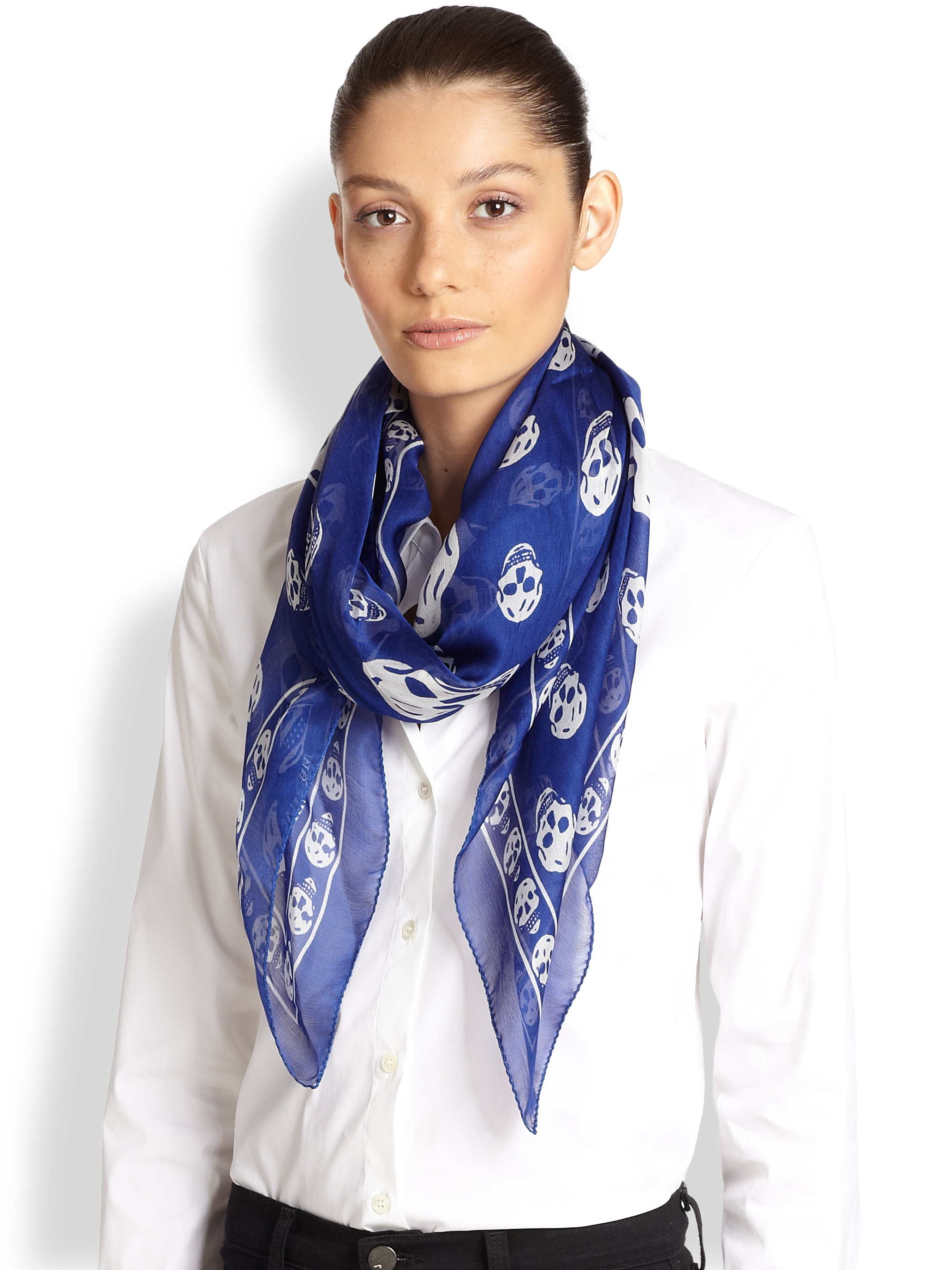 Lyst - Alexander mcqueen Signature Skull Scarf in Blue