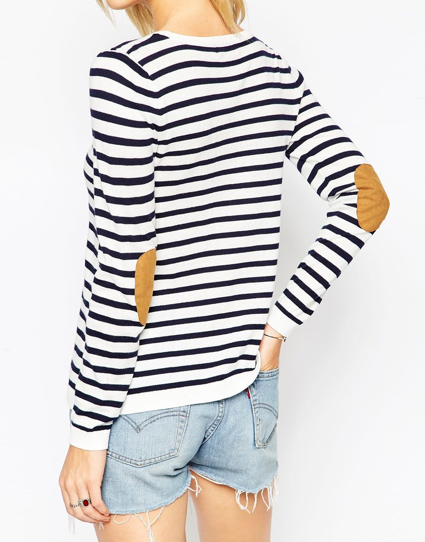Town stripe cardigan with elbow patches for women beach