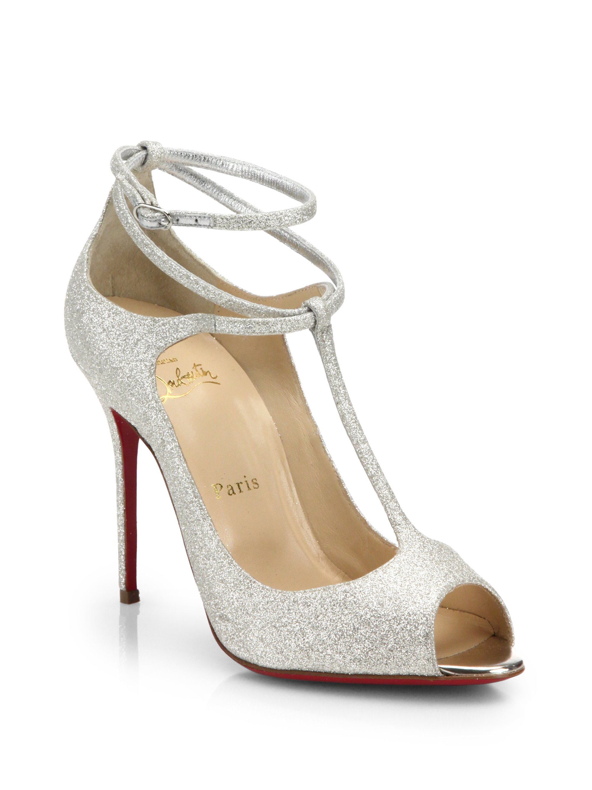 replicas shoes - Christian louboutin Talitha Glitter T-strap Pumps in Silver | Lyst
