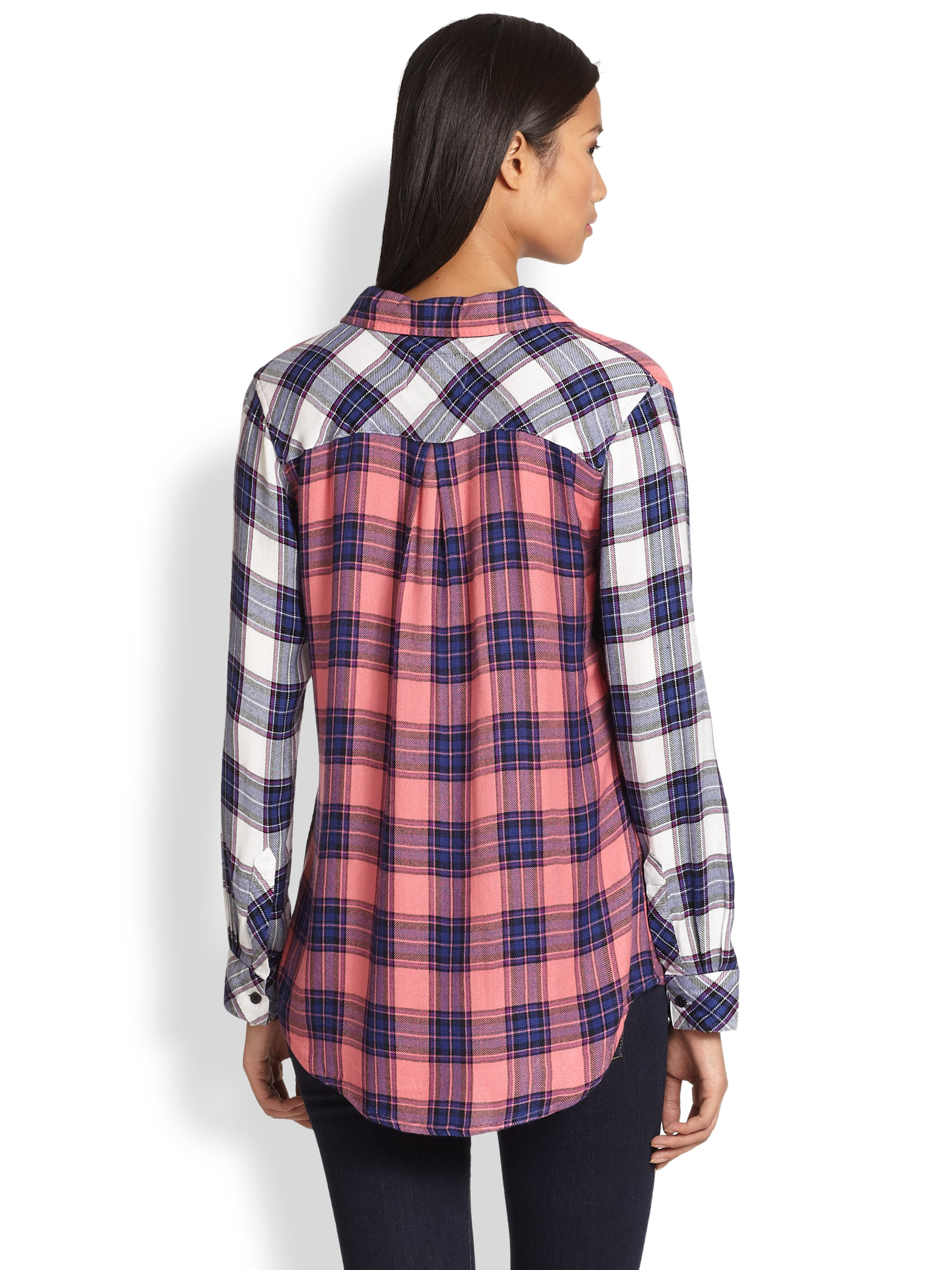 Lyst - Rails Jackie Colorblock Plaid Flannel Shirt in Pink