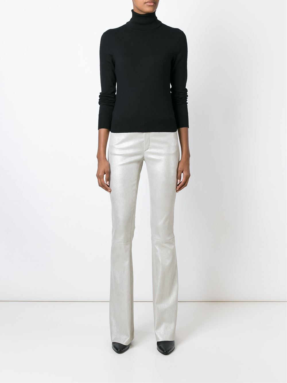 Drome Bootcut Metallic Leather Pants in White (nude & neutrals) | Lyst