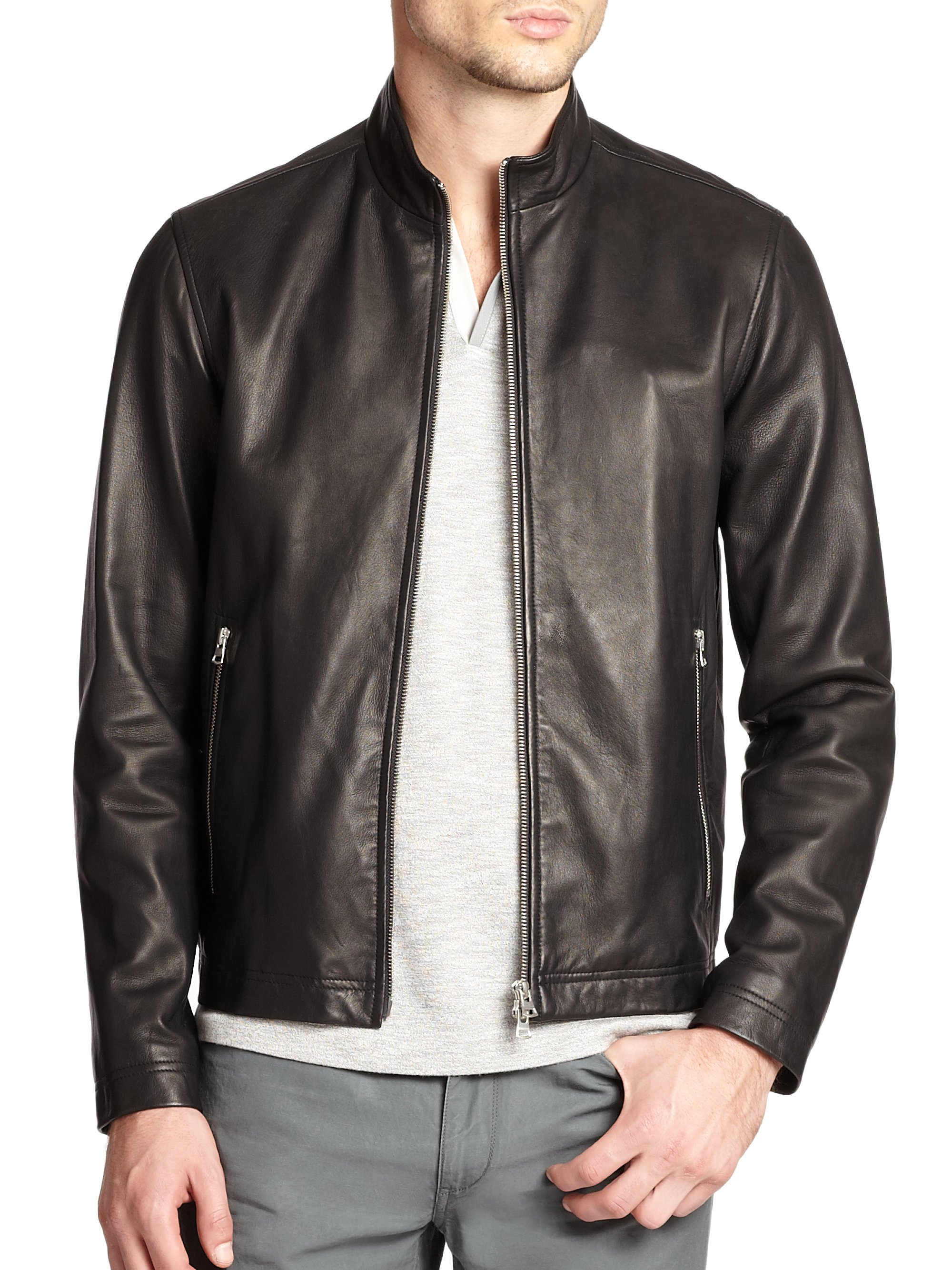 Theory Morveck Leather Bomber Jacket in Black for Men | Lyst