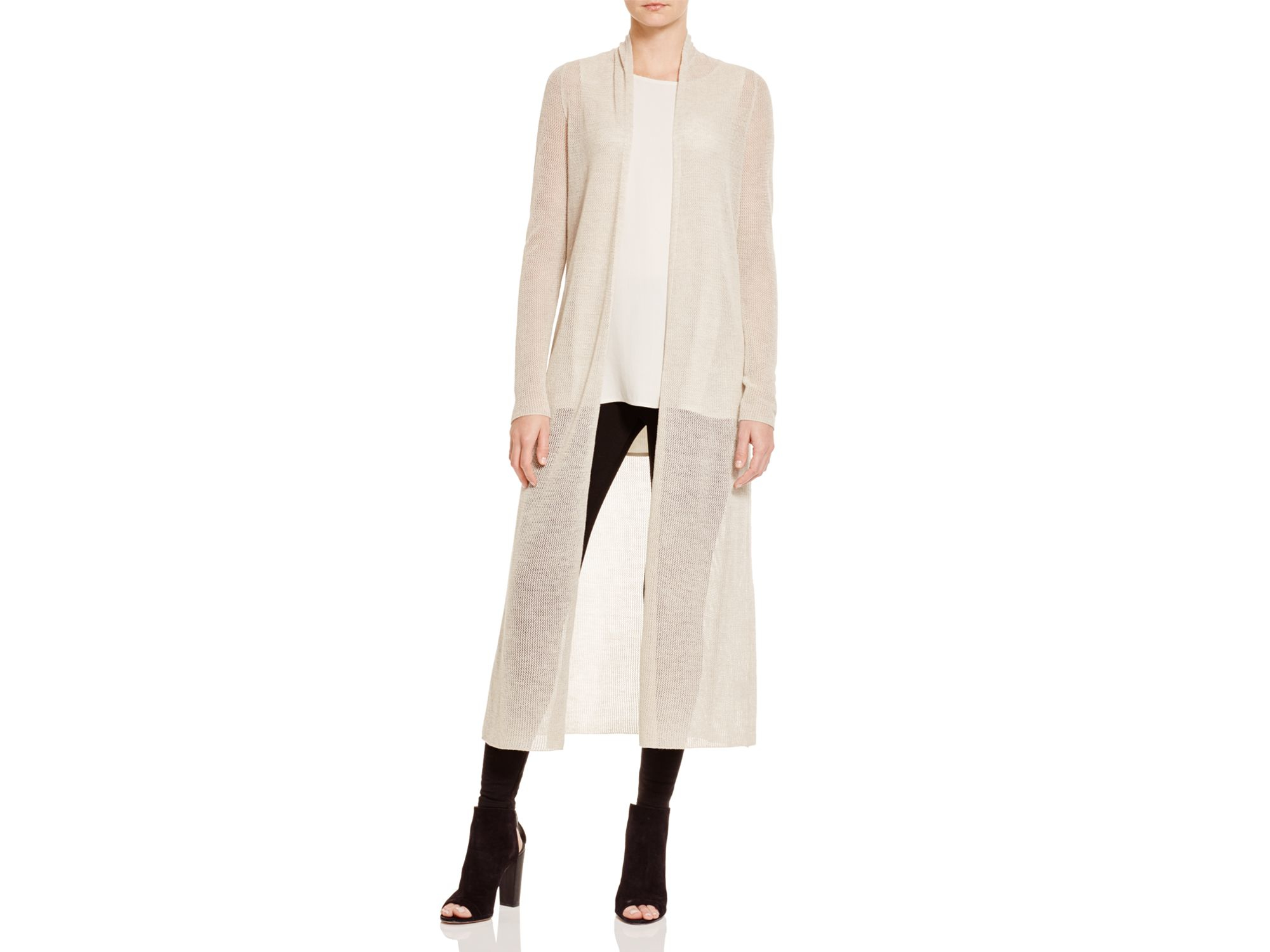Eileen fisher Sheer Long Cardigan in Natural | Lyst