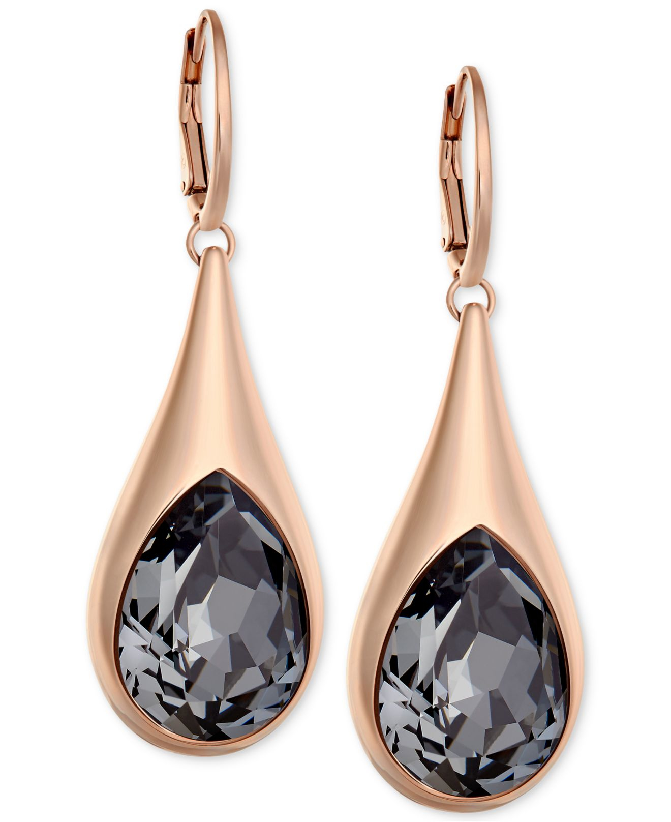 Swarovski Rose Gold-plated Black Crystal Drop Earrings in Pink - Lyst