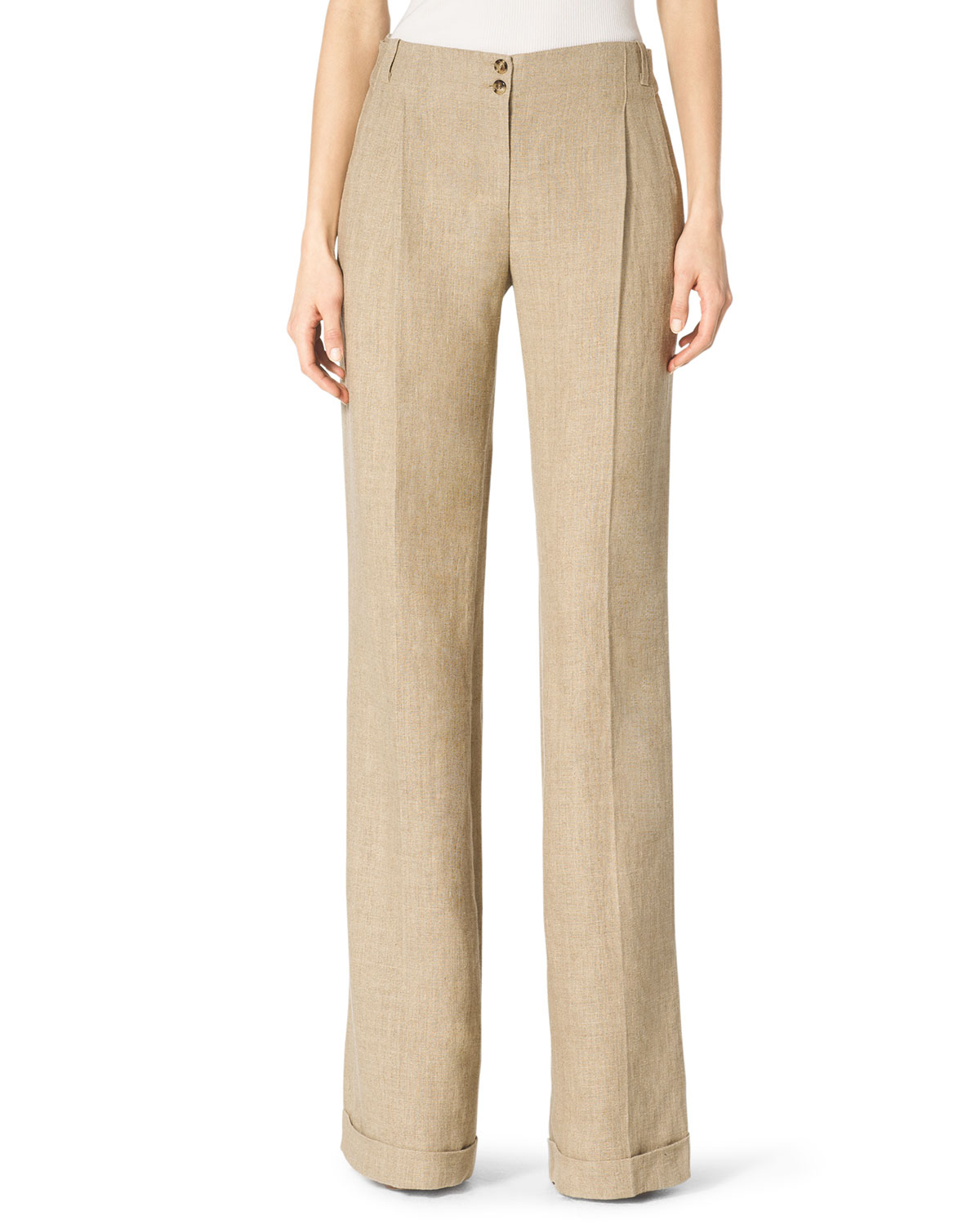 Lyst Michael Kors Cuffed Wide Leg Trousers In Natural