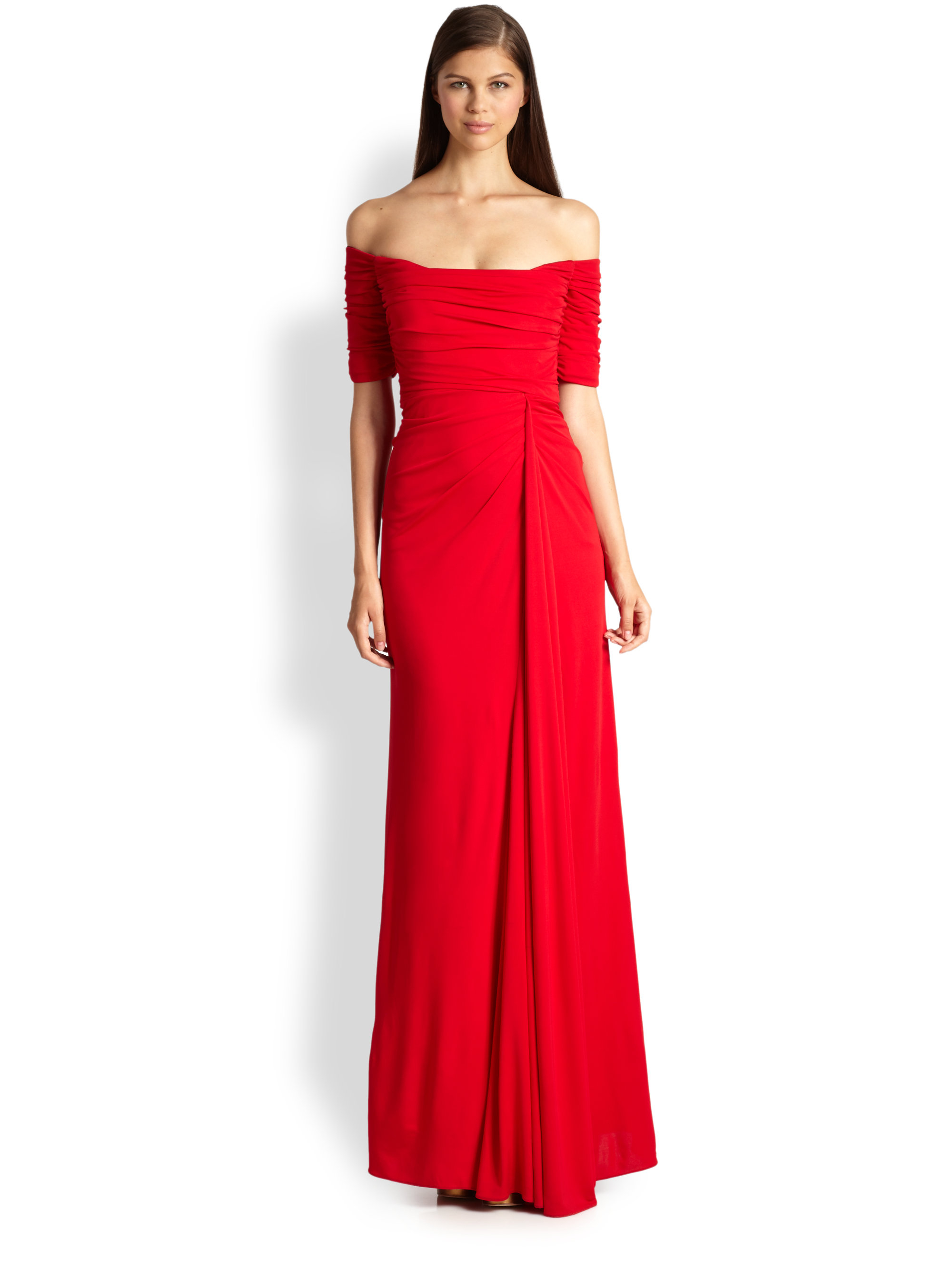 Lyst - Badgley Mischka Off-Shoulder Jersey Gown in Red2000 x 2667