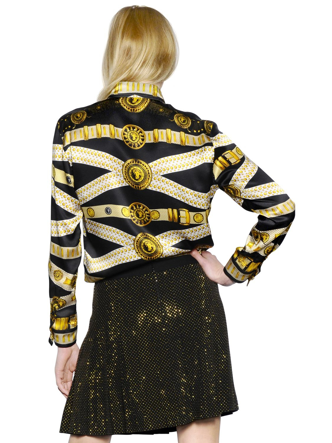 Versus Tigerprint Hooded Silk Tshirt in Yellow Lyst