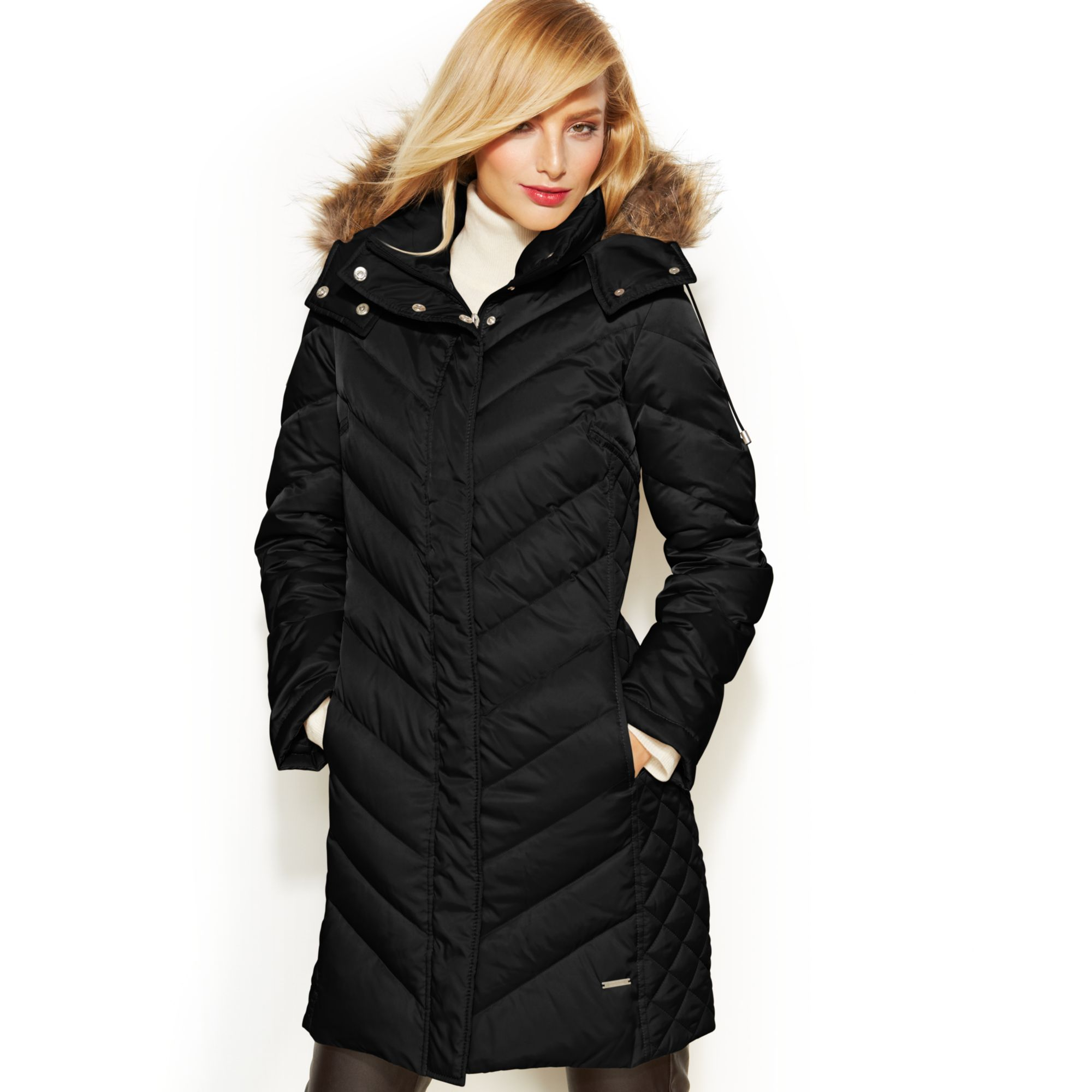 Kenneth Cole Reaction Hooded Faux-Fur-Trim Quilted Down Puffer Coat in ...